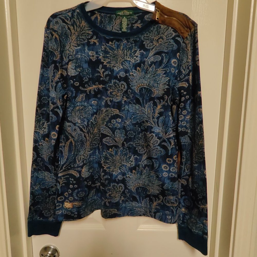 LRL Lauren Jeans Co.  Women  Blue long sleeve top Size XL